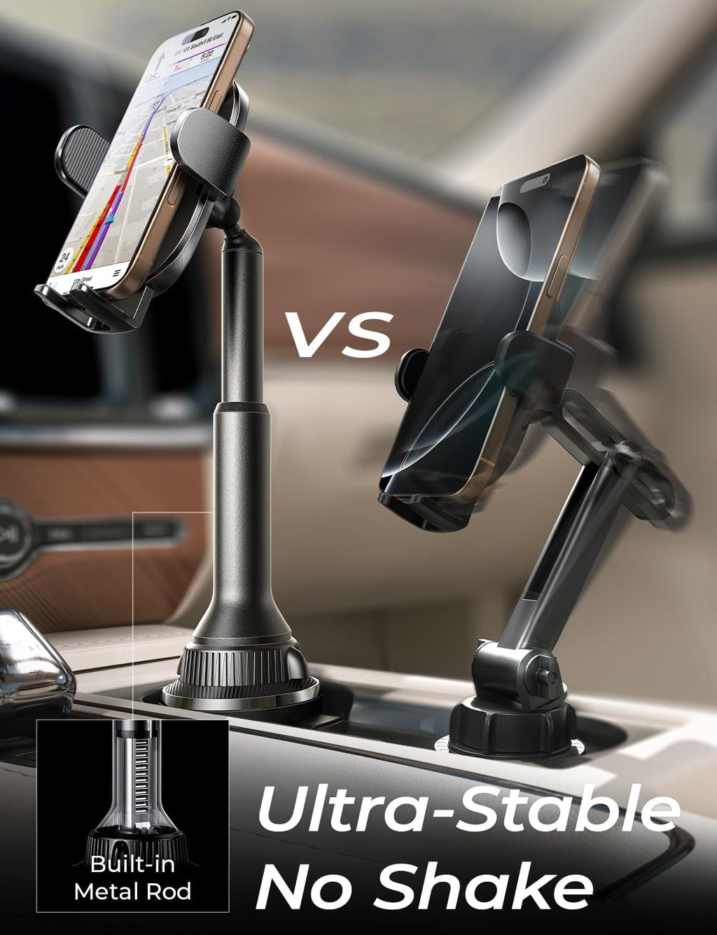 Cup Phone Holder [No Shaking] Phone Holder for Car, 360 Adjustable Iphone Holder for Car Accessories for Women Truck Jeep Golf for Iphone 17 Pro Max 16 15 14 13 Samsung S25 All 4-7'' Phone