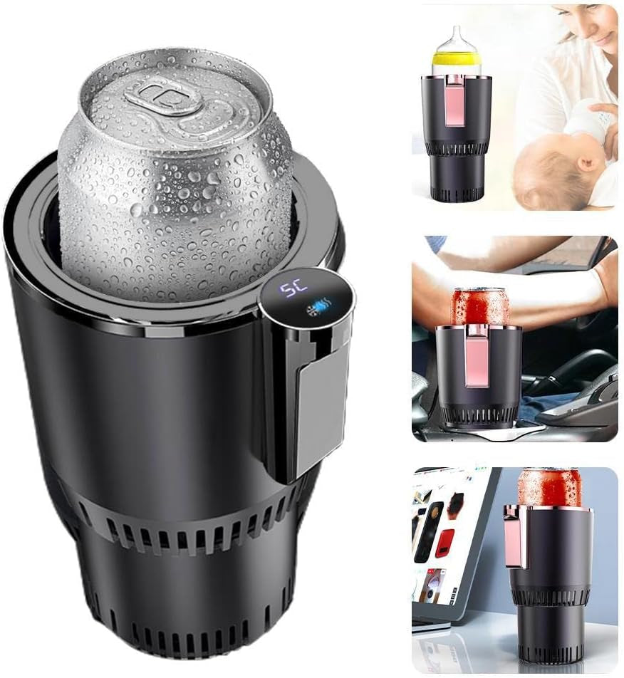 2-In-1 Car Cup Warmer Cooler, Smart Car Cup Mug Holder Auto Car Cooling and Heating Cup Holder Car Tumbler Holder Practical Car Refrigerator Cooler Insulation Drink Cooler Cup (Black)