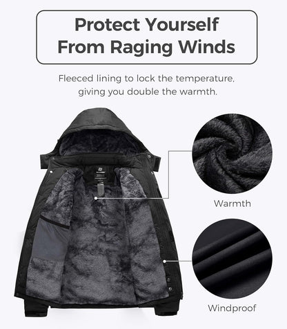 Men'S Mountain Waterproof Ski Jacket Windproof Rain Jacket Winter Warm Hooded Coat