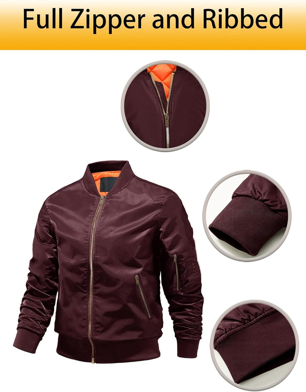 Men'S Lightweight Jacket Winter Warm up Jacket Thick Full Zip Jacket Coat Bomber Varsity Jacket Windbreaker