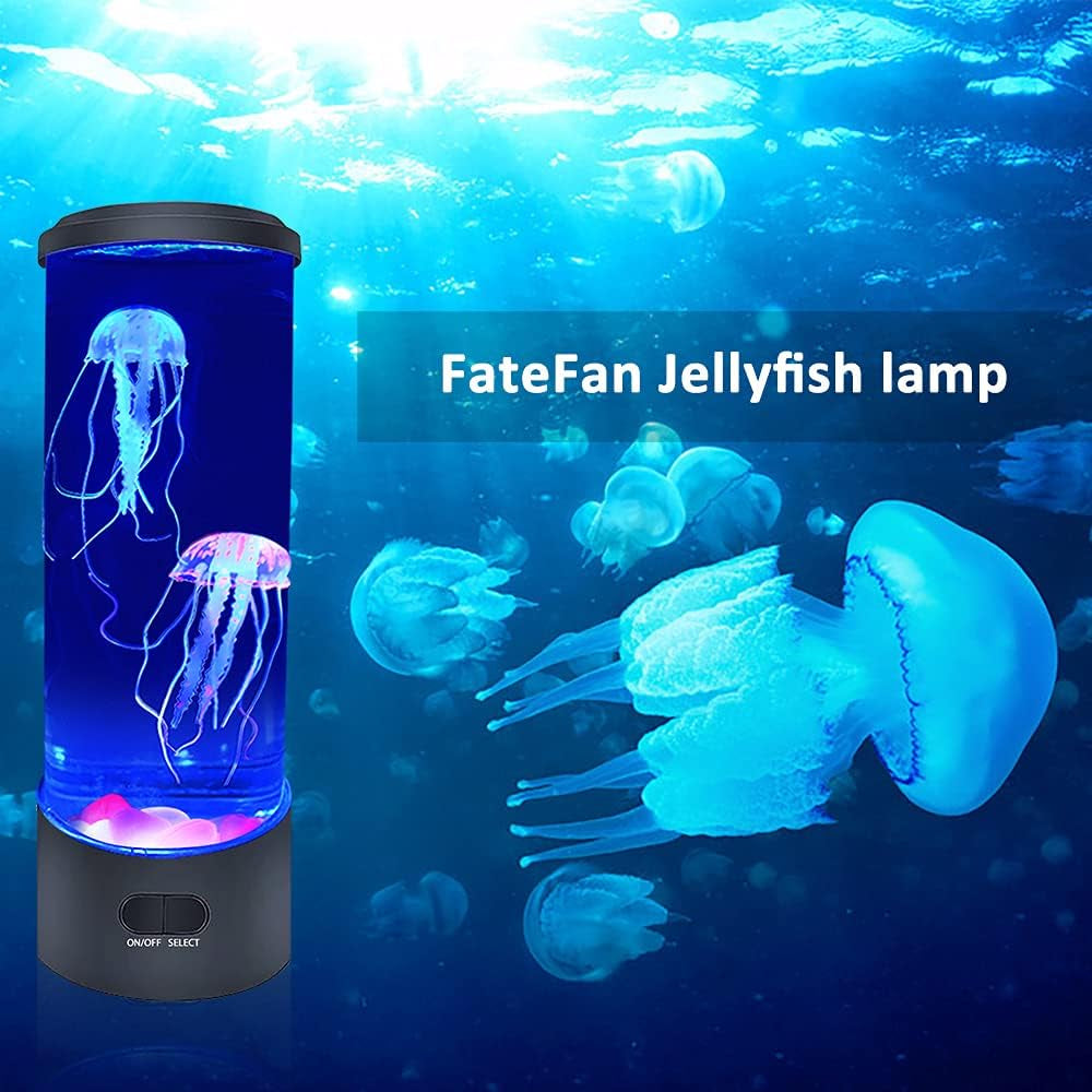 Jellyfish Lava Lamp, Jellyfish Lamp with 16 Color Changing Light, Jellyfish Tank Table Lamp, Jellyfish Aquarium Night Light, Home Office Room Desk Decor Lamp Mood Light for Relax with 8 Luminous Stone