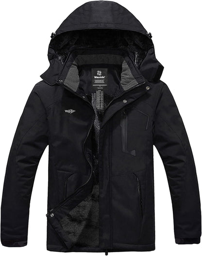 Men'S Mountain Waterproof Ski Jacket Windproof Rain Jacket Winter Warm Hooded Coat