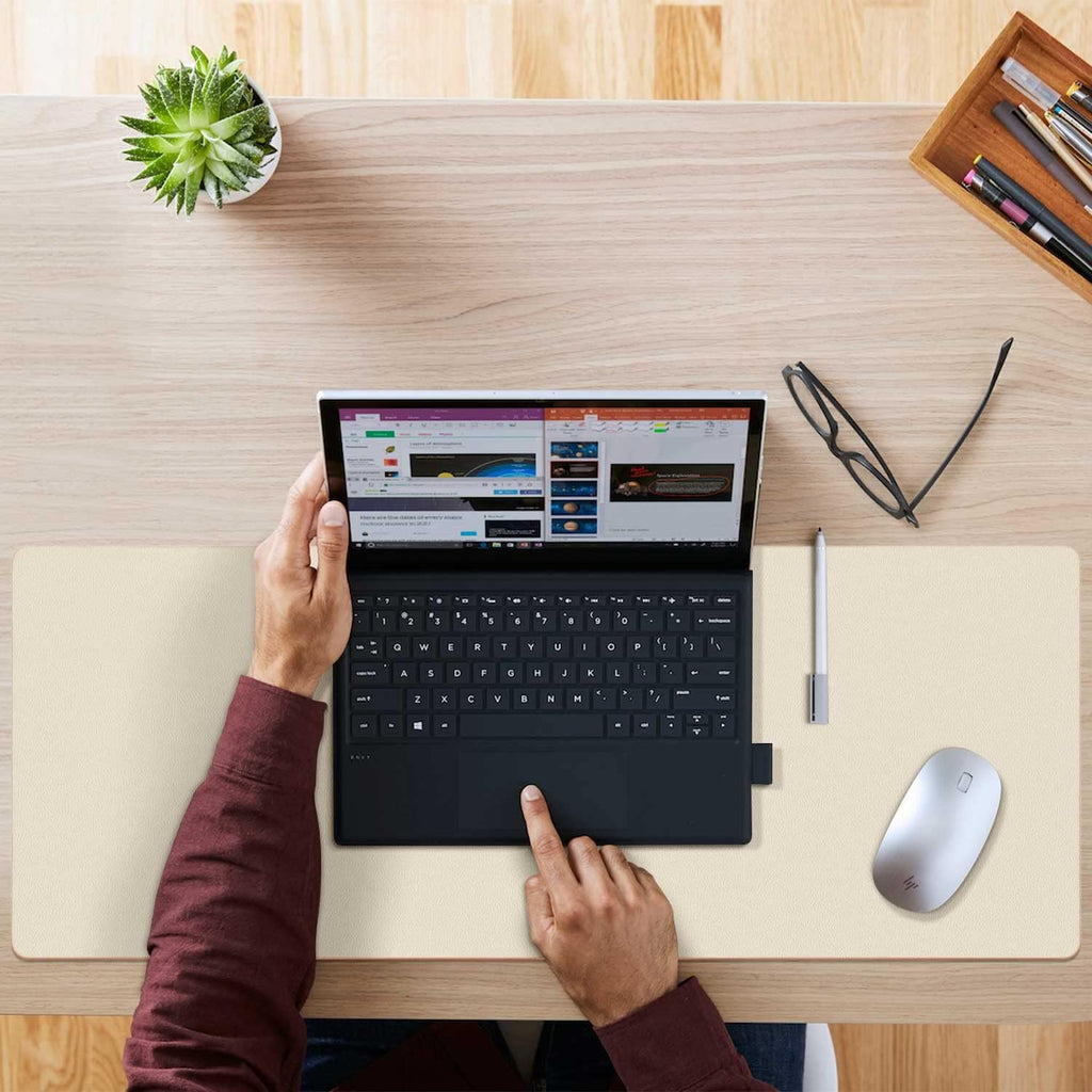 Double-Sided PU Leather Desk Pad - Non-Slip Large Mouse Pad & Desk Mat for Office, Home - Waterproof, Easy to Clean, Durable Dual-Sided Surface (31.5" X 15.7", Beige)