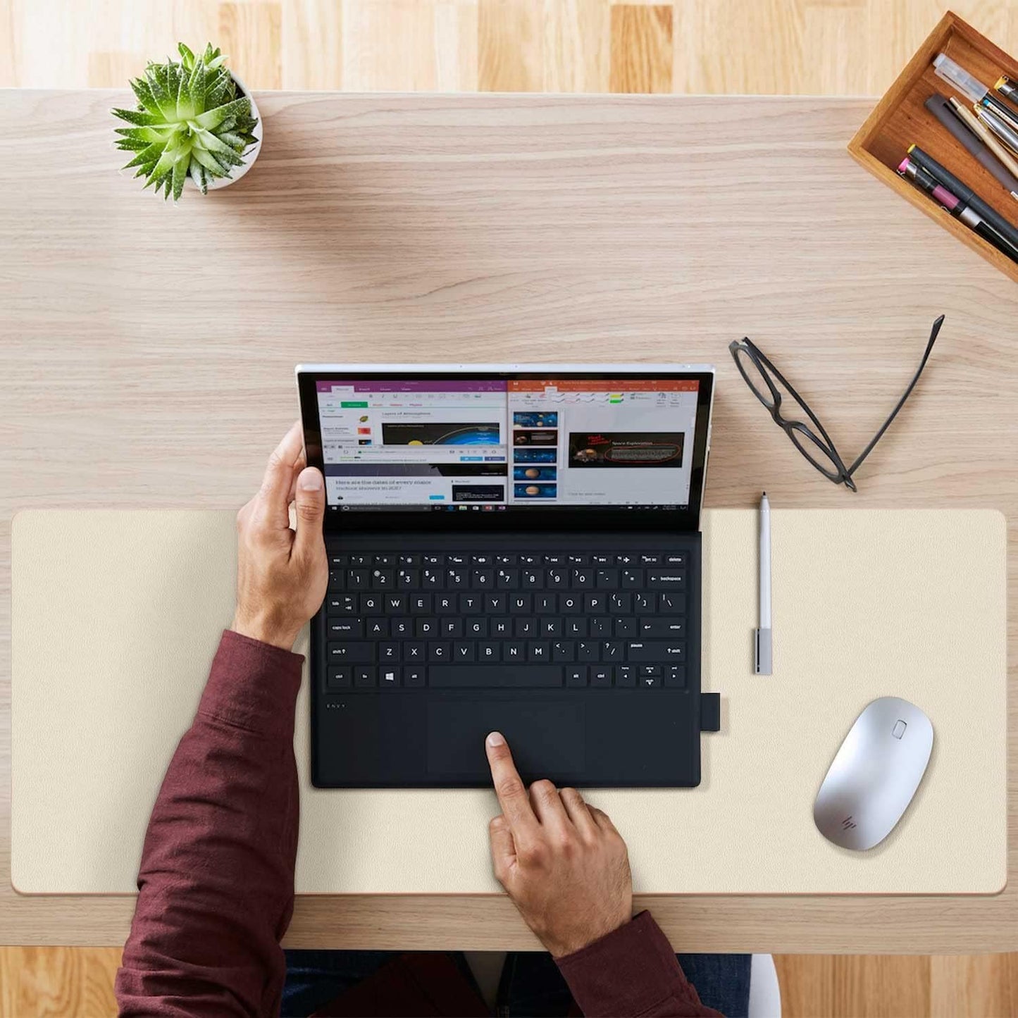 Double-Sided PU Leather Desk Pad - Non-Slip Large Mouse Pad & Desk Mat for Office, Home - Waterproof, Easy to Clean, Durable Dual-Sided Surface (31.5" X 15.7", Beige)